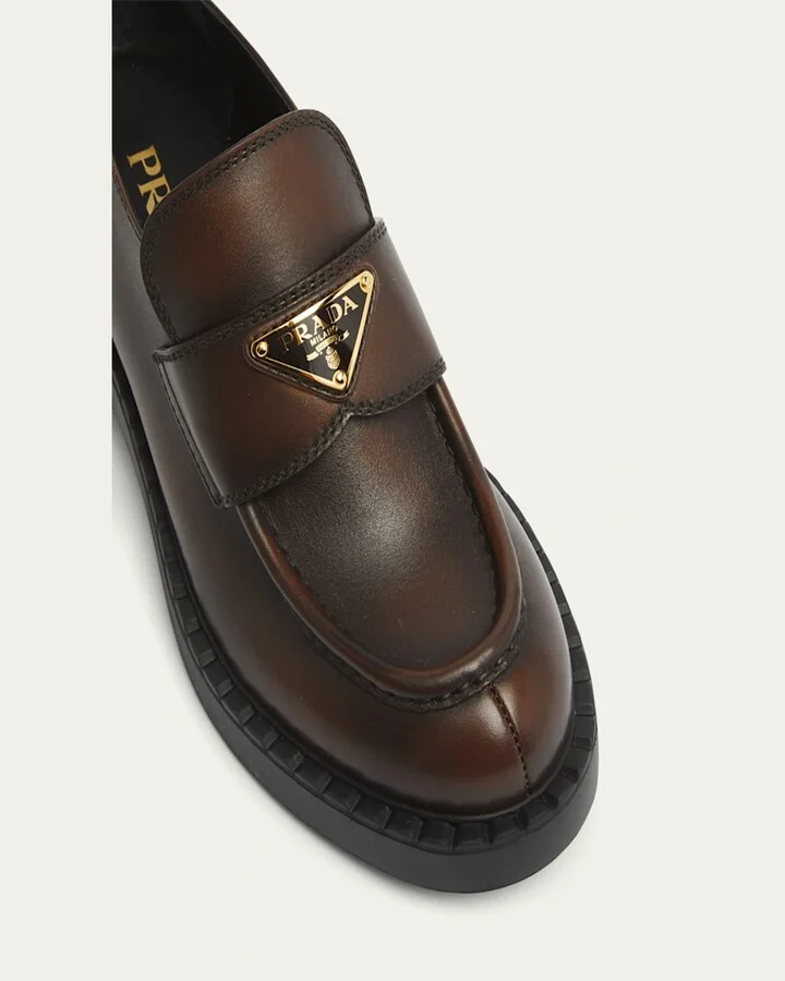 Brushed Leather Chunky Slip-On Loafers - Image 5