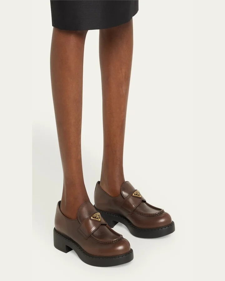 Brushed Leather Chunky Slip-On Loafers - Image 6