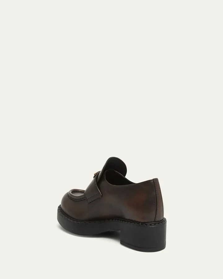 Brushed Leather Chunky Slip-On Loafers - Image 7