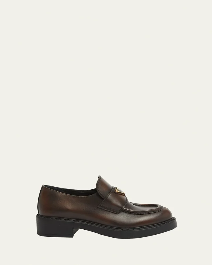 Brushed Leather Chunky Slip-On Loafers