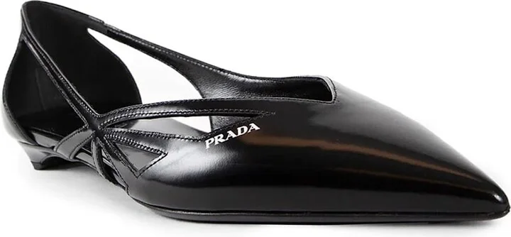 Brushed Leather Cut-out Ballerina Flats - Image 2
