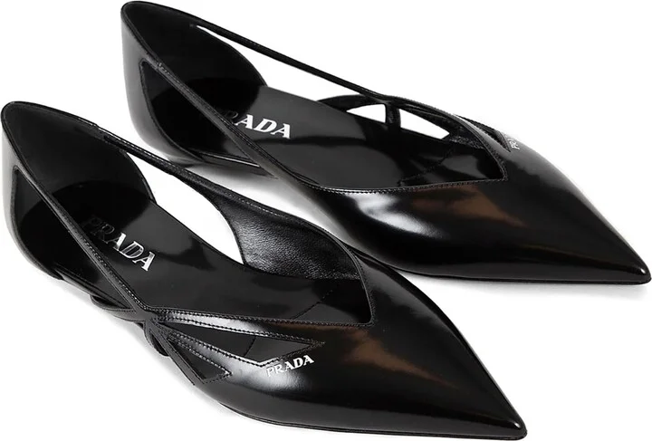 Brushed Leather Cut-out Ballerina Flats - Image 5