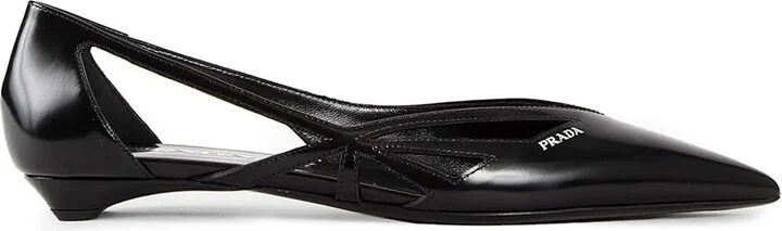 Brushed Leather Cut-out Ballerina Flats
