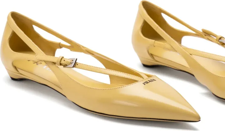 Brushed-Leather Cut-Out Ballerina Shoes - Image 2