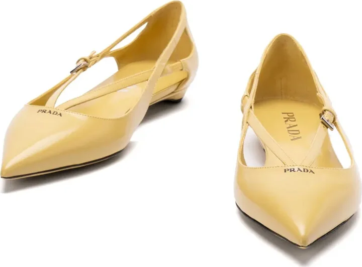 Brushed-Leather Cut-Out Ballerina Shoes - Image 4