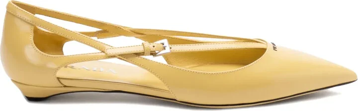 Brushed-Leather Cut-Out Ballerina Shoes