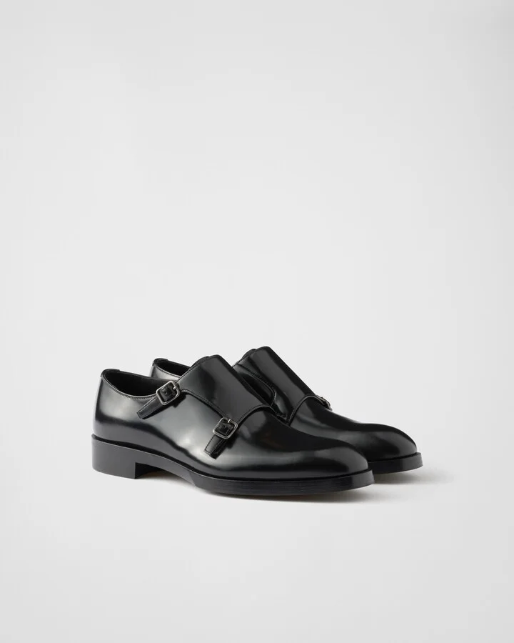 Brushed leather double monk strap shoes