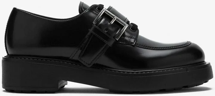 Brushed Leather Lace-Up Shoes with Strap