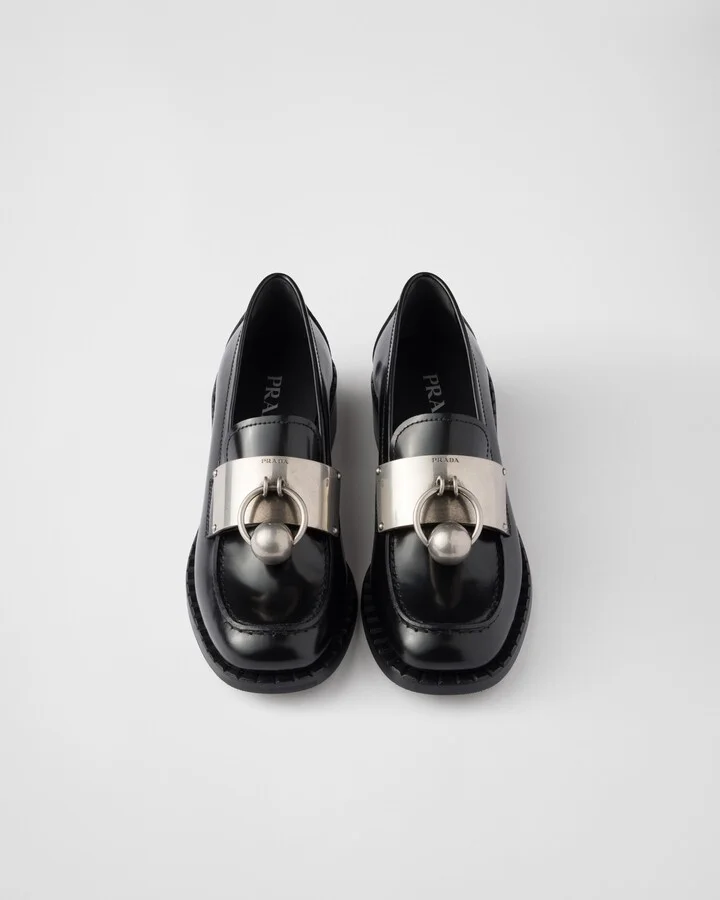 Brushed leather loafers with metal details - Image 4