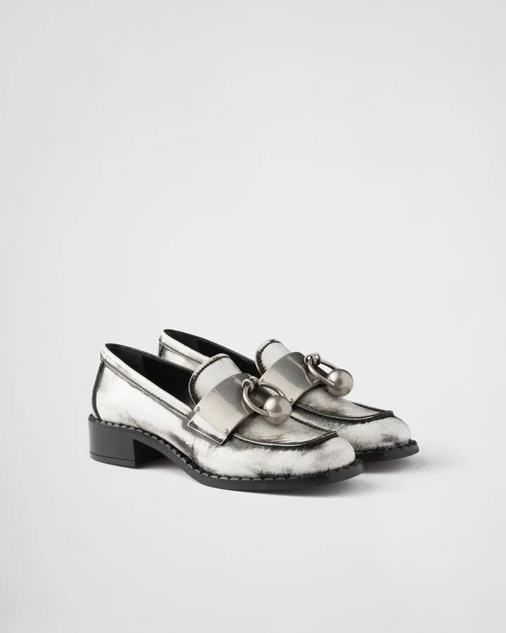 Brushed leather loafers with metal details