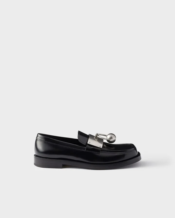 Brushed leather loafers with metal ring - Image 2