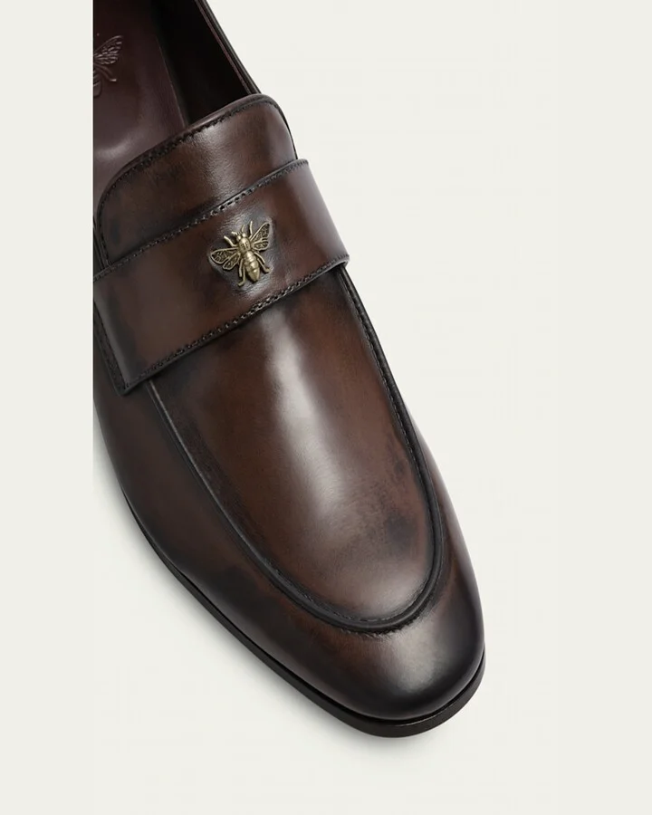 Brushed Leather Medallion Heeled Loafers - Image 4