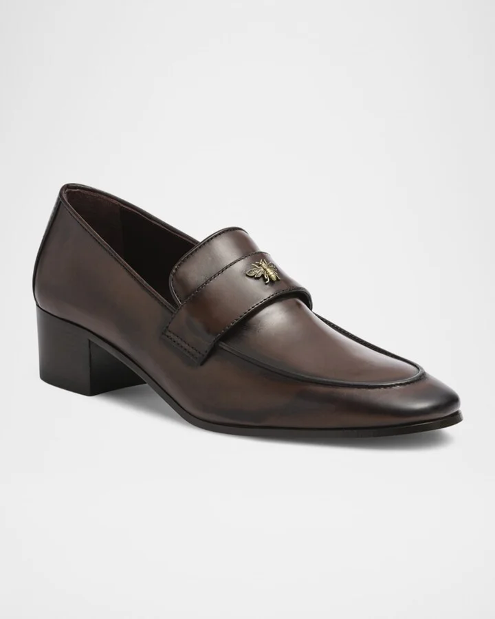 Brushed Leather Medallion Heeled Loafers - Image 2