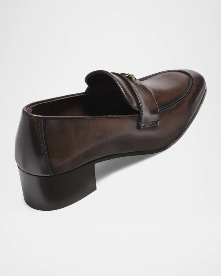 Brushed Leather Medallion Heeled Loafers - Image 3