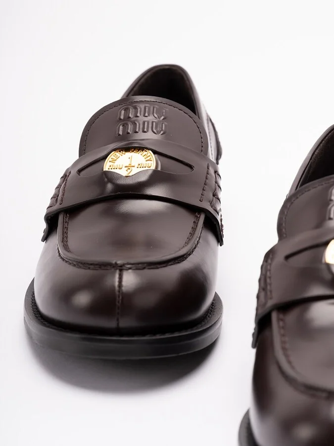 Brushed Leather `Penny` Loafers - Image 2