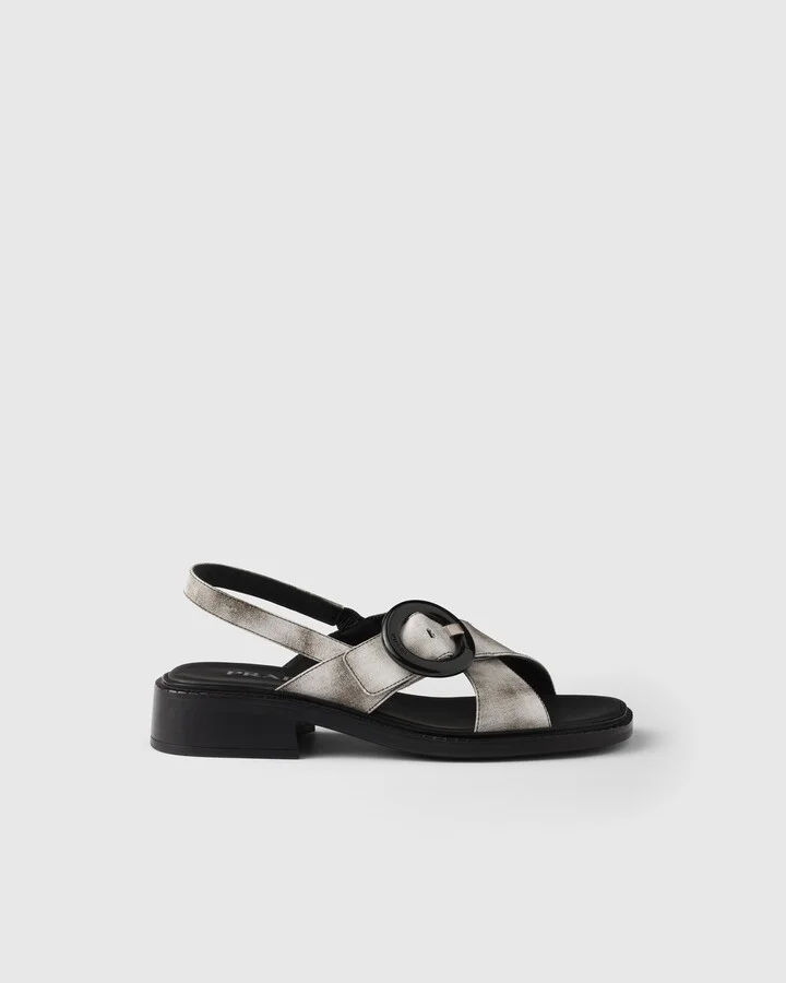 Brushed leather sandals with buckle - Image 2
