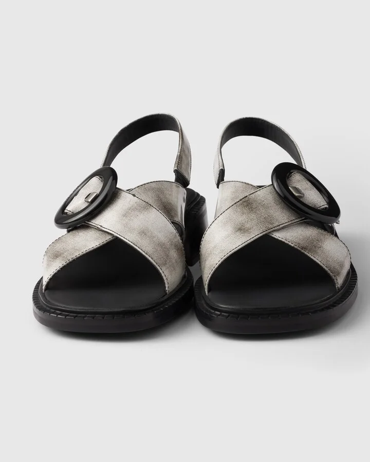 Brushed leather sandals with buckle - Image 6