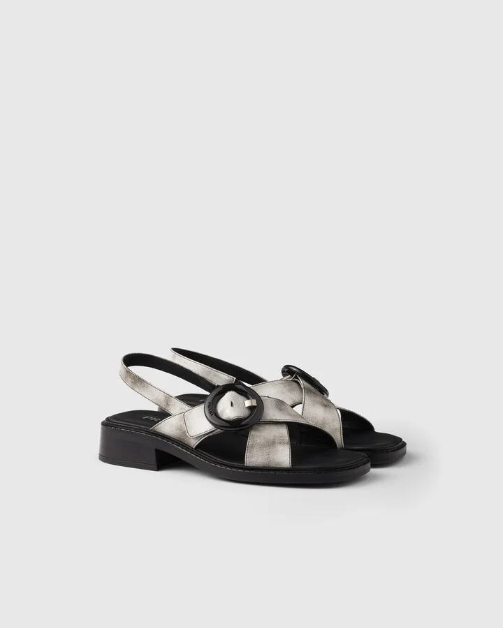 Brushed leather sandals with buckle