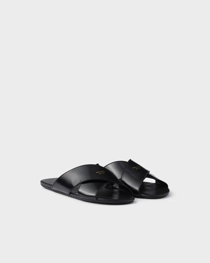 Brushed leather slides