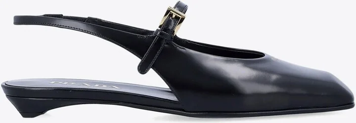 Brushed Leather Slingback Flats