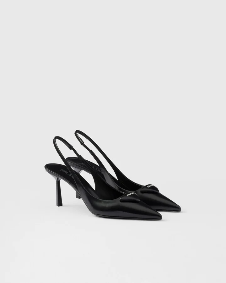 Brushed leather slingback pumps