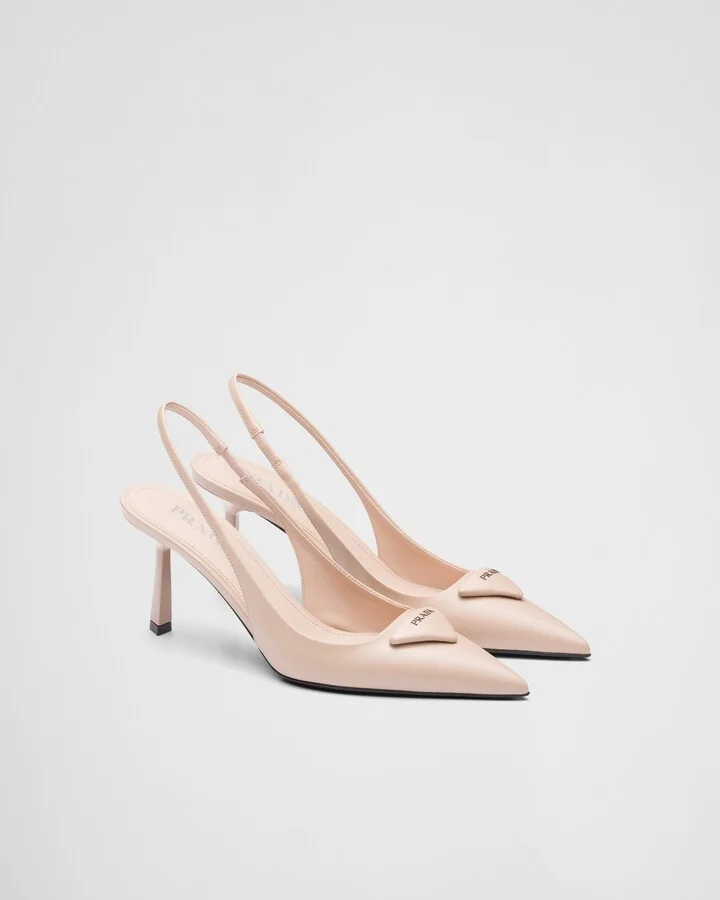 Brushed leather slingback pumps