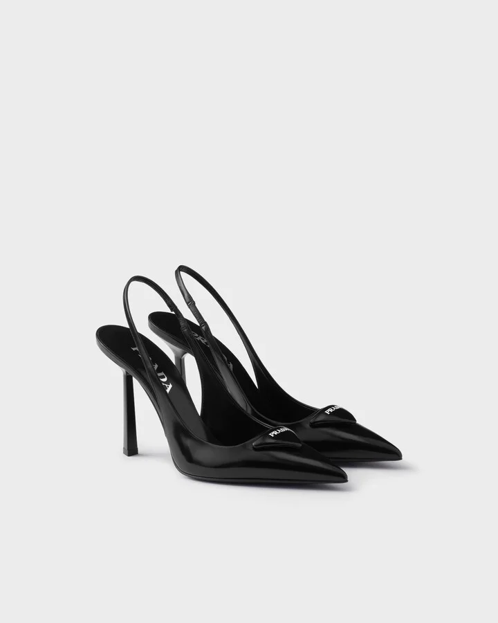 Brushed leather slingback pumps