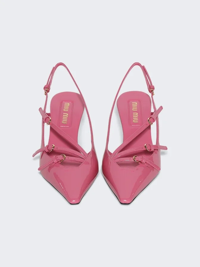 Brushed Leather Slingback With Buckle Begonia