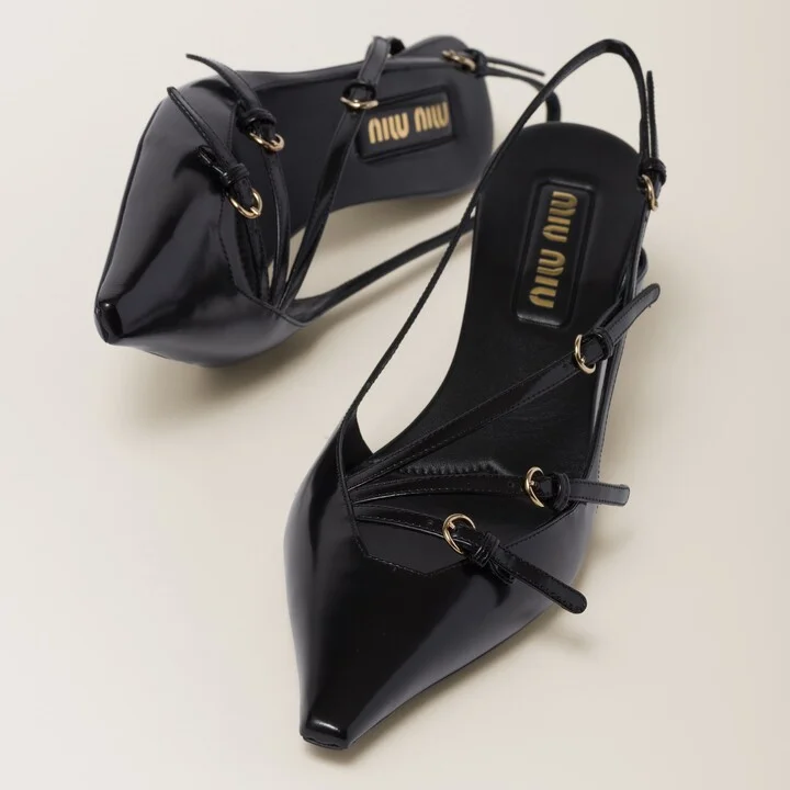 Brushed leather slingbacks with buckles - Image 4