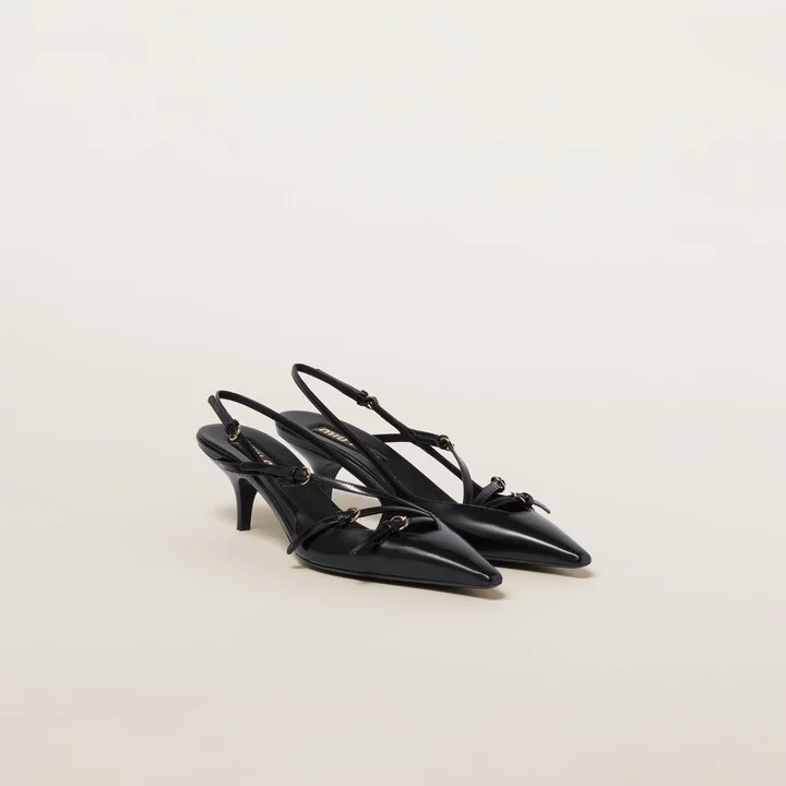 Brushed leather slingbacks with buckles