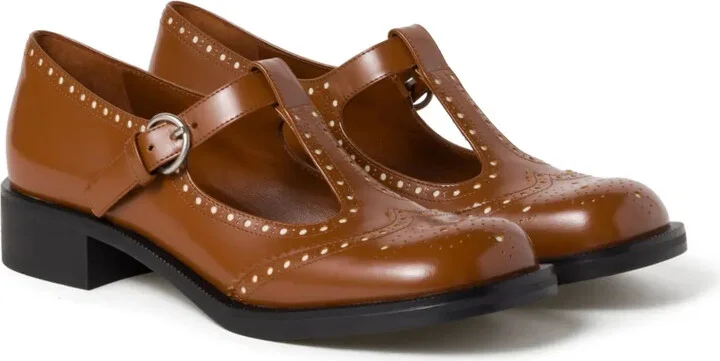 Brushed leather T-strap brogue shoes - Image 2