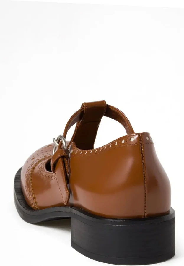 Brushed leather T-strap brogue shoes - Image 3