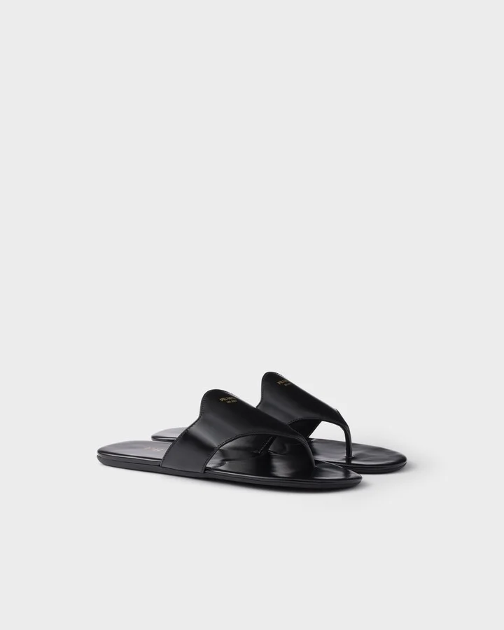Brushed leather thong sandals