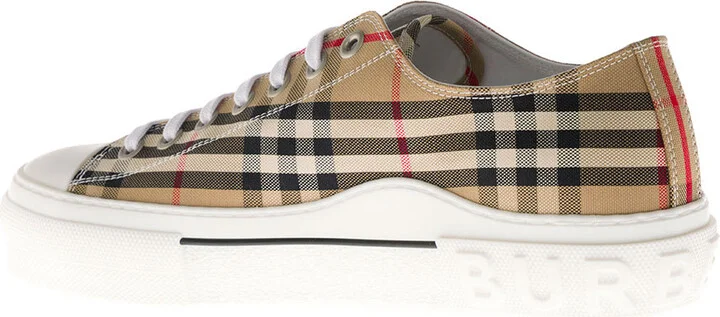 Buberry Man's Vintage Check Beige Cotton Sneakers - Image 2