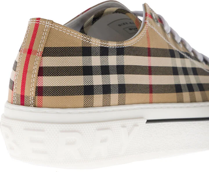 Buberry Man's Vintage Check Beige Cotton Sneakers - Image 3