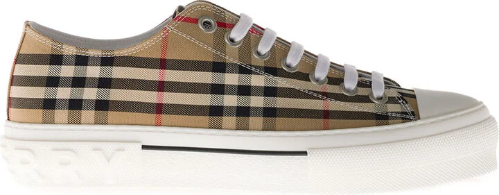 Buberry Man's Vintage Check Beige Cotton Sneakers - Image 4