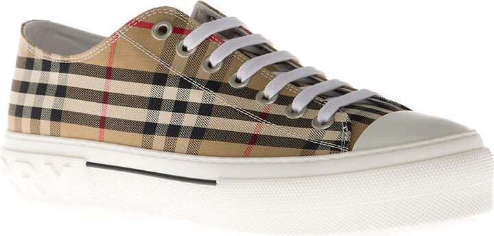 Buberry Man's Vintage Check Beige Cotton Sneakers