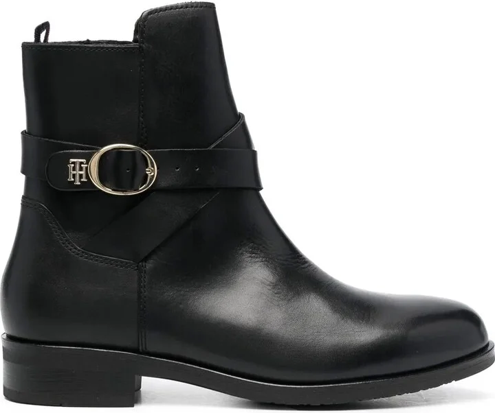 Buckle-Detail Leather Ankle Boots