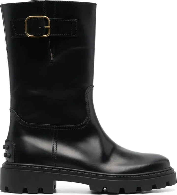 Buckle-Detail Leather Boots