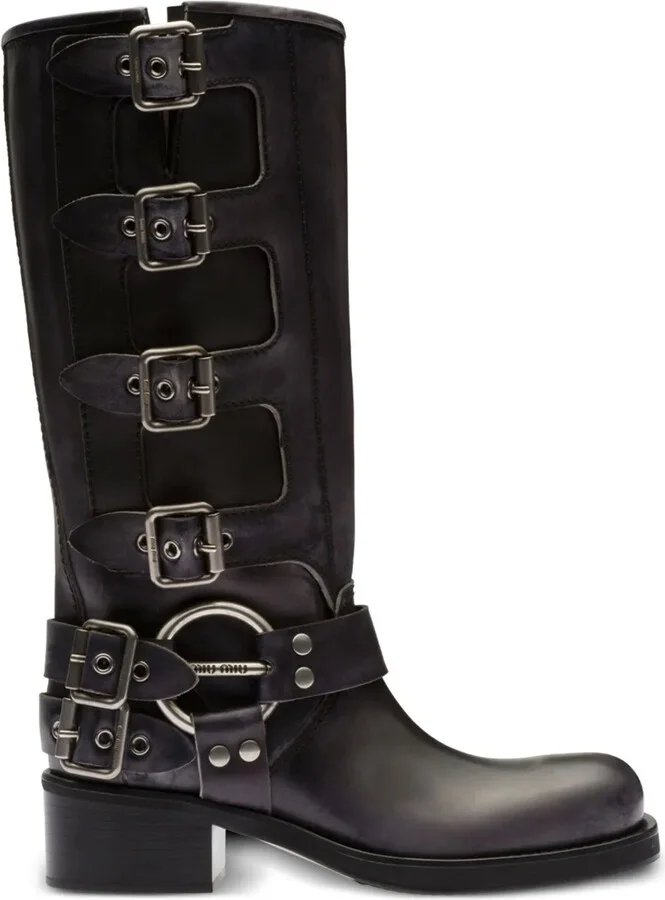 Buckle-Detail Leather Boots