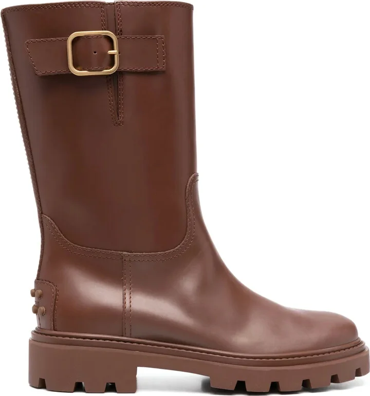 Buckle-Detail Leather Boots