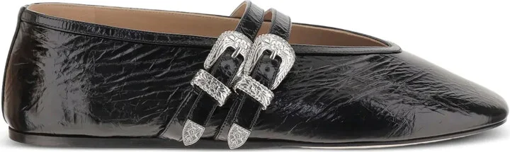 Buckle-Detail Leather Flats