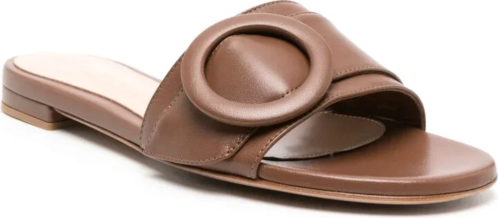 Buckle-Detail Leather Slides - Image 2