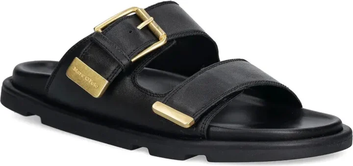 Buckle-Detail Leather Slides - Image 2