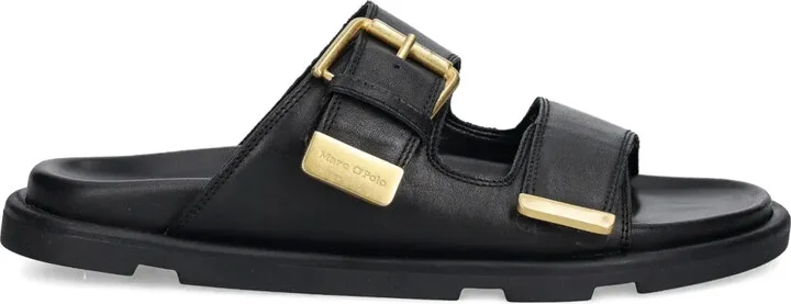 Buckle-Detail Leather Slides