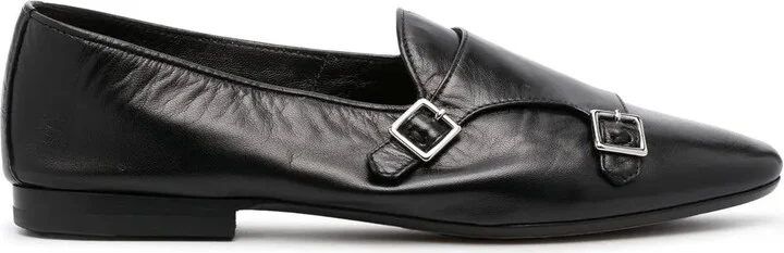 Buckle Detail Leather Slippers