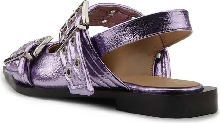 Buckle-Detail Metallic Ballet Flats - Image 3