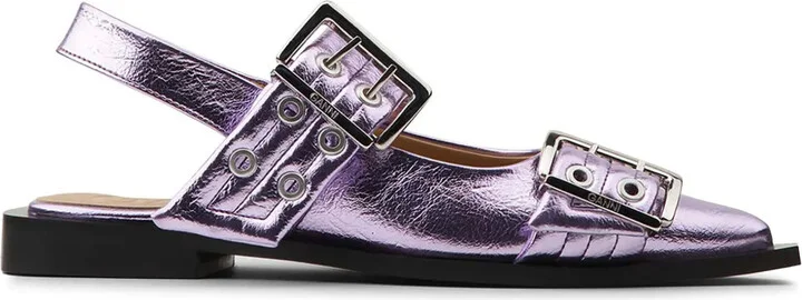Buckle-Detail Metallic Ballet Flats