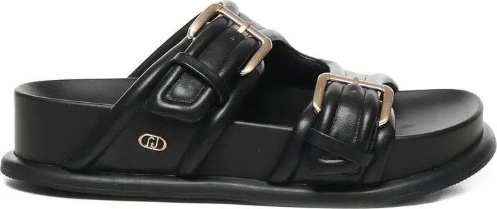 Buckle-Detail Platform Flat Sandals