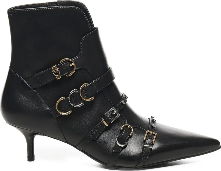 Buckle-Detail Pointed-Toe Boots